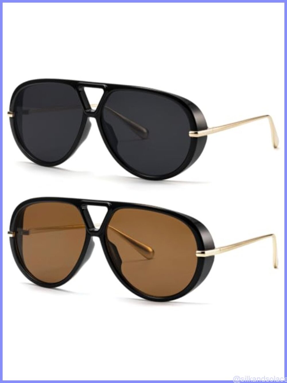 Oversized Retro Aviator Sunglasses UV400 Full-Frame Shield 2-Pack